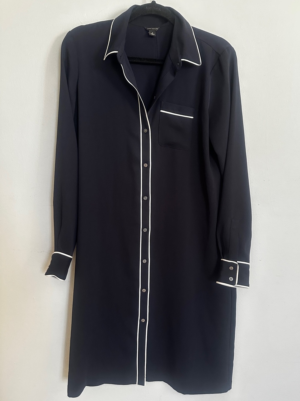 Dark Navy Blue Ann Taylor dress with White piping details size S